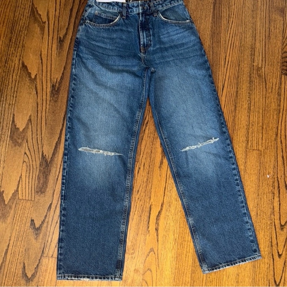 ASOS Blue Wide Leg Jeans with Distressed Details Size 26
